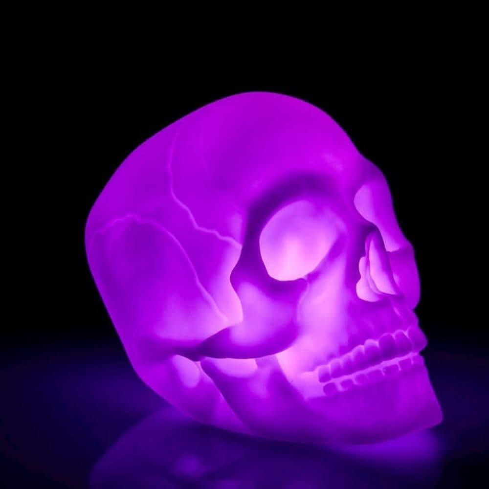 Colour Change Skull Light, Colour Change Skull Light,Novelty lighting, light up toys,hand held flashing wands,novelty flashing wands, Colour Change Skull Light,Colourful lighting with a gothic twist, this Colour Change Skull Light adds a touch of drama to your space! Battery operated, this mini mood lamp is just the right size for desk tops providing a welcome distraction from screens, it's gently scrolling colours giving a relaxing back drop to your work, or it can beColourful lighting with a gothic twist,