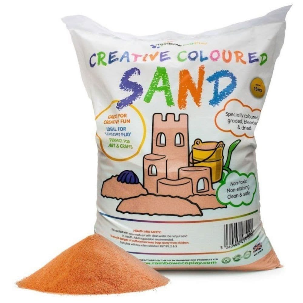 Coloured Sand Orange 15kg Bag, Coloured Sand Orange 15kg Bag,Coloured Play Sand, Orange Play Sand,Sandpit sand, Coloured Sand Orange 15kg Bag,The Coloured Sand Orange 15kg Bag is good quality coloured sand that is clean, safe and fun which is ideal for your sand pit or to use in other play activities. Our Coloured Sand has various different colours to choose from. Green sand for the hills, blue for the sea; the possibilities for open ended play are limitless,Coloured Sand OrangeThe Coloured Sand Orange 15kg