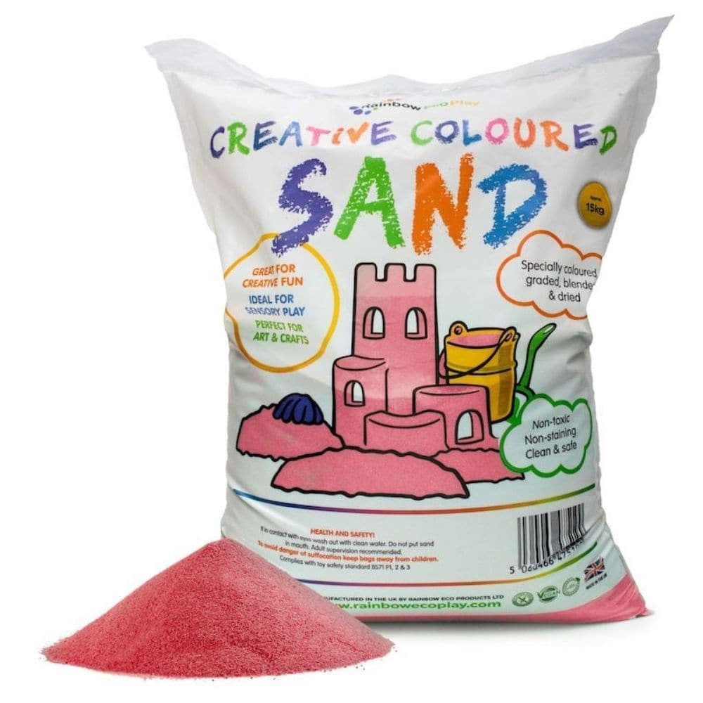 Coloured Sand Red 15kg Bag, Coloured Sand Red 15kg Bag,Rainbow ECO play sand,play sand,red sand,coloured sand,sensory play, Coloured Sand Red 15kg Bag,The Coloured Sand Red 15kg Bag is good quality coloured sand that is clean, safe and fun which is ideal for your sand pit or to use in other play activities. Our Coloured Sand has various different colours to choose from. Green sand for the hills, blue for the sea; the possibilities for open ended play are limitless. A,Coloured Sand Red 15kg BagThe Coloured S