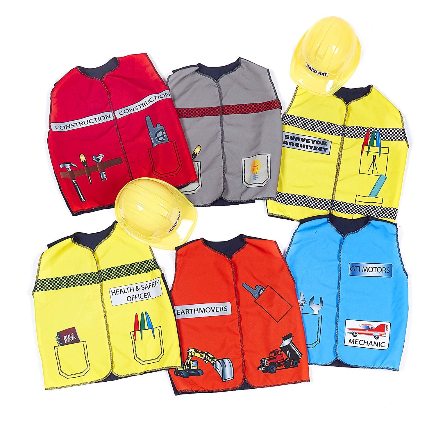 Construction Tabard and Hard Hat Set of 6, Construction Tabard and Hard Hat Set of 6,Dressing up Cloaks Set ,Childrens Dressing up costumes,dressing up toys,dressing up cloaks, Construction Tabard and Hard Hat Set of 6,Introducing our Construction Tabard and Hard Hat Set of 6, the ideal addition to your dressing up box and role play area. This set includes tabards and hard hats, providing children with everything they need to become a construction worker and embark on exciting imaginary adventures.Unleash y