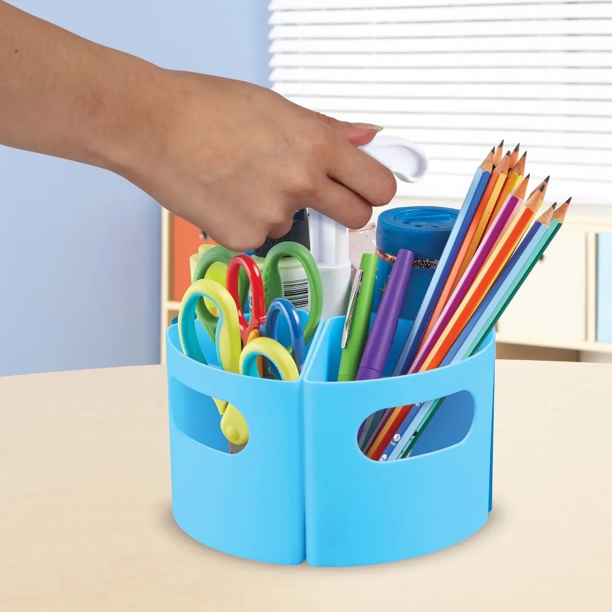 Create-a-Space™ Mini-Centre - Blue, Create-a-Space™ Mini-Centre - Blue, Desk top storage,classroom desk storage solutions, Create-a-Space™ Mini-Centre - Blue,Take creativity everywhere it takes you with a mini blue version of multicolour Create-A-Space Mini-Centre. Tidy, sort and store maker materials and move them wherever you need them.This easy-carry stationery storage organiser is ideal for classroom and home use.Three removable stationery storage compartments fitTake creativity everywhere it takes you 