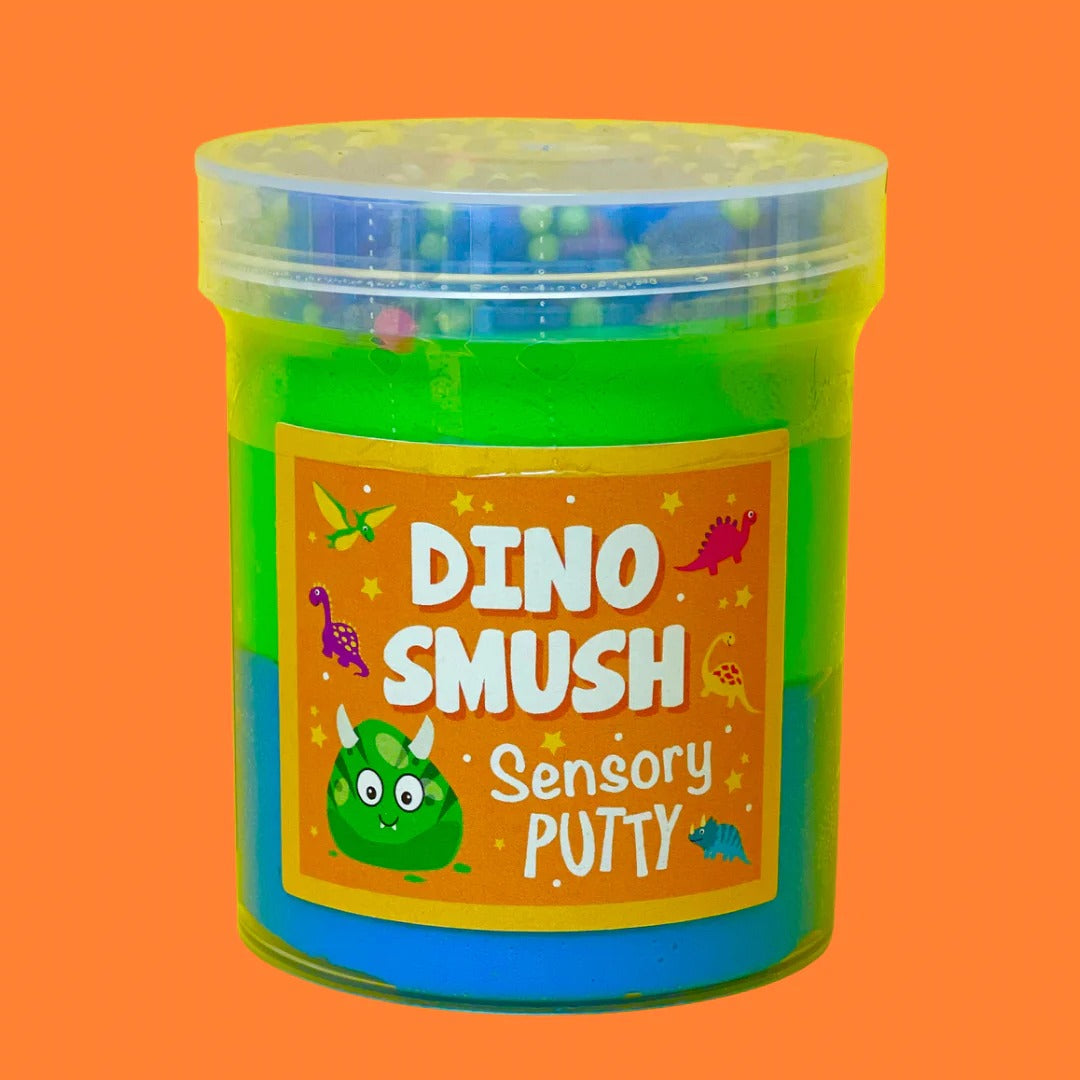 Dino Smush Putty, Dino Smush Putty,Putty,Sensory Putty,slimepartyuk, Slime party,Blossom burst sensory putty, Dino Smush Putty,Our Dino Smush putty is absolutely roar-some! A duo of vibrant blue and green putty, topped with rainbow sprinkles, green and blue floam beads and an adorable dinosaur charm for all the prehistoric fun you could ever need! Putties are air reactive and will dry out of left out. Always return to the container after play ,Dino Smush PuttyOur Dino Smush putty is absolutely roar-some! A 