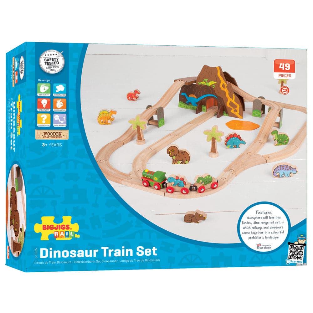 Dinosaur Railway Set, Dinosaur Railway Set,Bigjigs Dinosaur railway,Bigjigs rail toys,Bigjigs train sets, Dinosaur Railway Set,Go on your own Jurassic adventure with our Dinosaur Train Set. Watch as the wooden railway and dinosaurs come together in a colourful, prehistoric landscape. This 49 piece wooden train set includes high-quality wooden train tracks, a dinosaur railway engine and two carriages, volcano tunnels, a group of wooden dinosaur,Dinosaur Railway SetGo on your own Jurassic adventure with our D