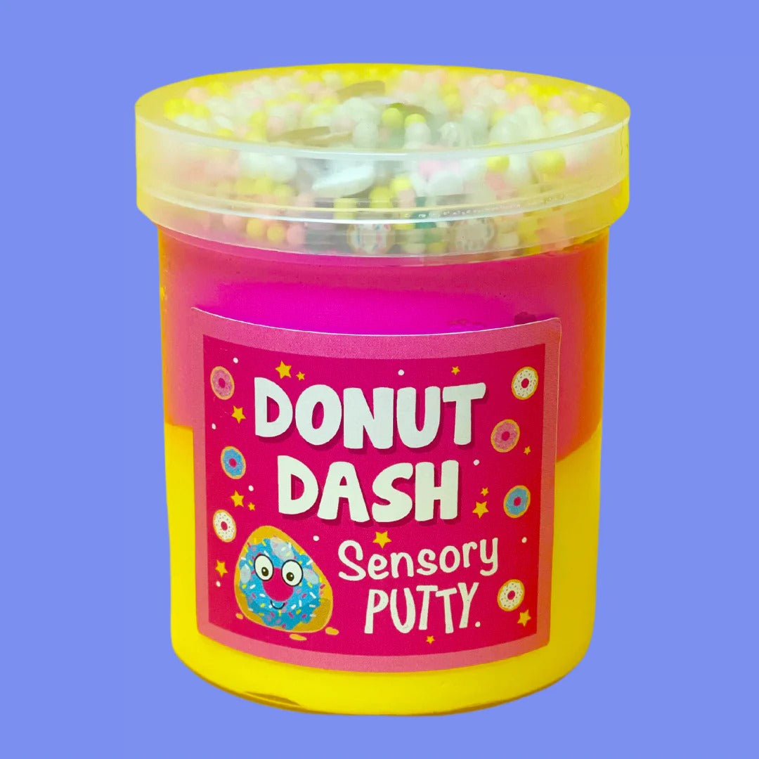 Donut Dash Putty, Donut Dash Putty,Sensory Putty,slimepartyuk, Slime party,Blossom burst sensory putty, Donut Dash Putty,Our Donut Dash putty is like a birthday party in a jar! The duo of pink and yellow putty perfectly compliment the pink, yellow and white floam beads, adorable donut sprinkles and our marvelous donut charm on top! Putties are air reactive and will dry out of left out. Always return to the container after play with the l,Donut Dash PuttyOur Donut Dash putty is like a birthday party in a jar