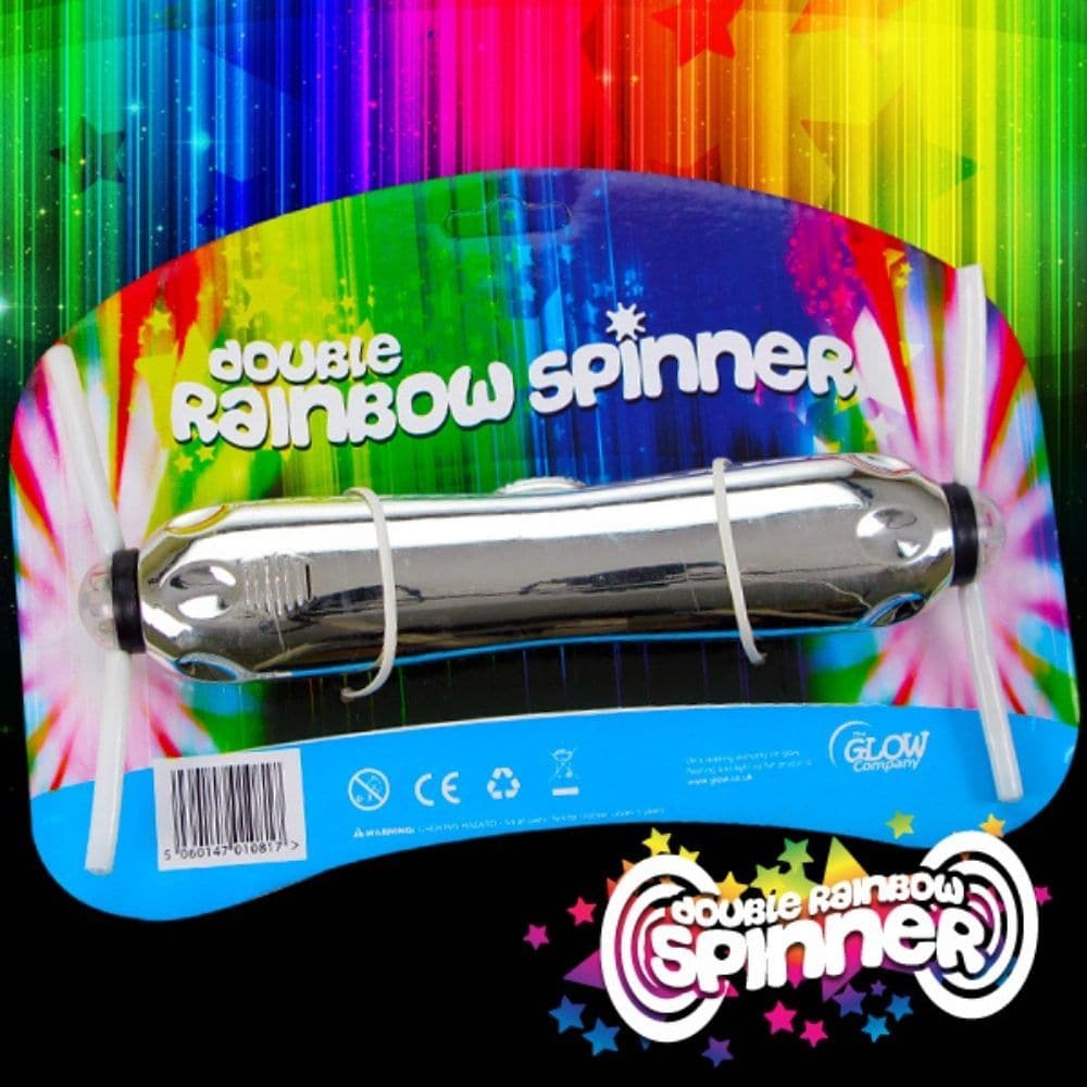 Double Rainbow Spinner, Double Rainbow Spinner,flashing novelty wands,flashing novelties,flashing spinning wand,flashing led spinner wand, Double Rainbow Spinner,Double Rainbow Spinner Bring double the dazzle to any sensory space with the Double Rainbow Spinner, a vibrant and mesmerising toy designed to captivate and delight! Featuring two spinning rainbow lights at each end of a sleek chrome-effect handle, this eye-catching spinner creates a stunning, pattern-changing display ,DoubleDouble Rainbow Spinner 