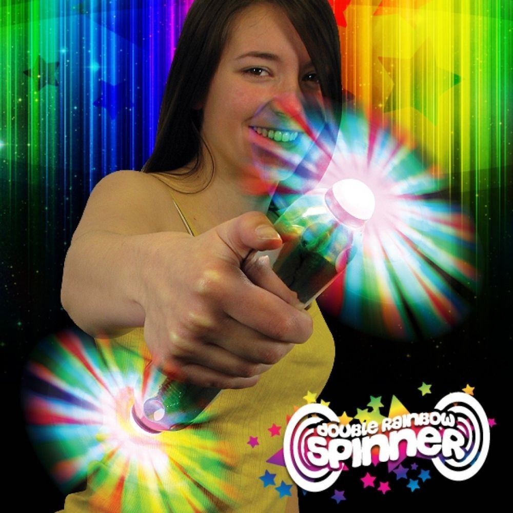 Double Rainbow Spinner, Double Rainbow Spinner,flashing novelty wands,flashing novelties,flashing spinning wand,flashing led spinner wand, Double Rainbow Spinner,Double Rainbow Spinner Bring double the dazzle to any sensory space with the Double Rainbow Spinner, a vibrant and mesmerising toy designed to captivate and delight! Featuring two spinning rainbow lights at each end of a sleek chrome-effect handle, this eye-catching spinner creates a stunning, pattern-changing display ,Double Rainbow SpinnerDouble 