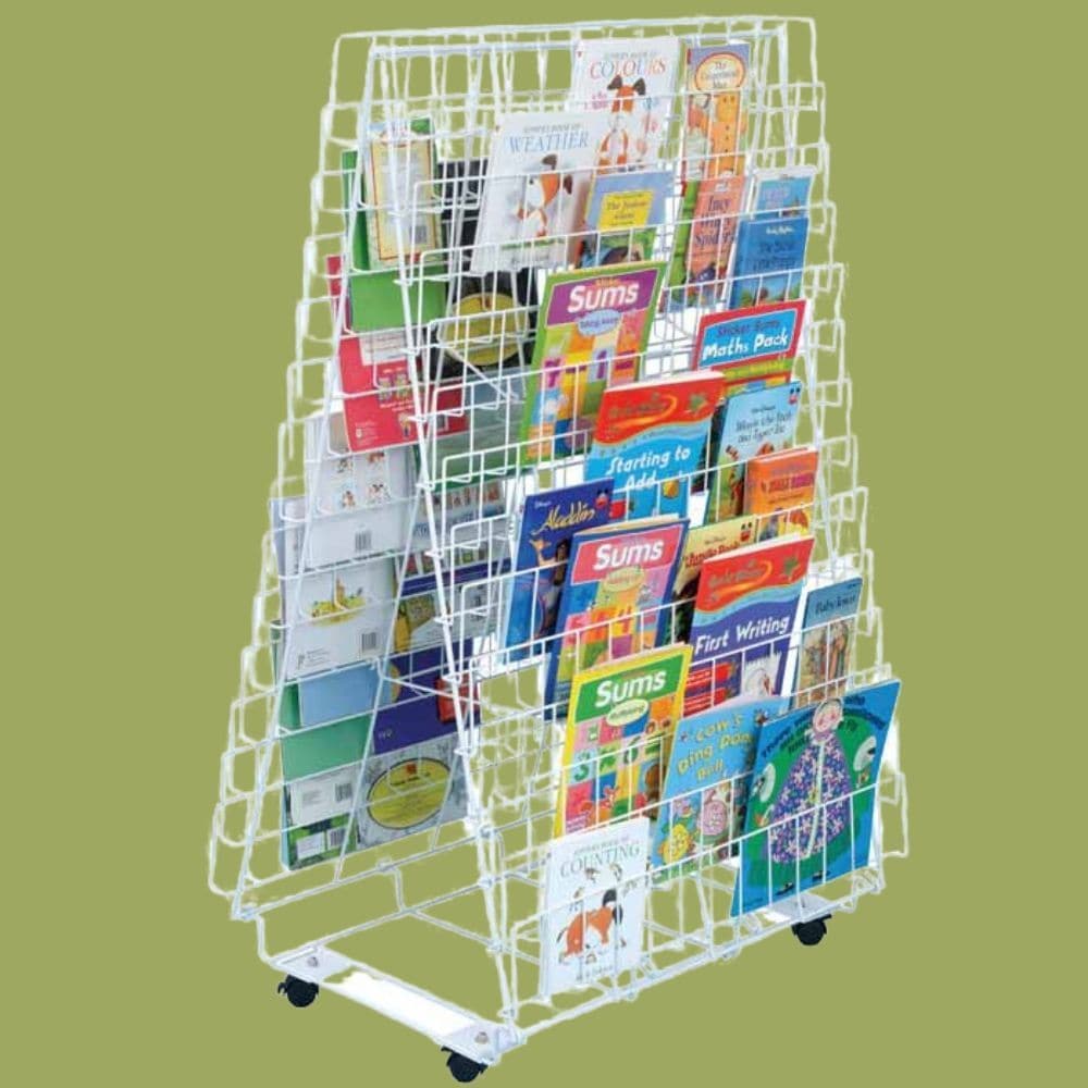 Double Sided Mobile Book Rack, Double Sided Mobile Book Rack,school book rack,Double Sided Mobile Book Rack,school book racks,classroom book racks,classroom book storage, Double Sided Mobile Book Rack,Double Sided Mobile Book Rack – Versatile and Portable Book Storage The Double Sided Mobile Book Rack is an essential addition to any classroom, library, or learning environment. Designed with practicality and accessibility in mind, this lightweight rack provides an efficient and flexible solution for book sto