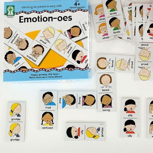 Emotionoes Board Game, Emotion-oes Board Game,Special needs Emotion resources board game,special needs communication games, Emotionoes Board Game,Emotionoes: The Game of Emotional Dominoes brings a fresh and educational twist to a classic game. This game is not just about matching shapes or numbers; it’s about recognizing, understanding, and matching emotions. Emotionoes Board Game Features: Emotional Learning: This game provides an engaging way to introduce chi,Emotionoes Board GameEmotionoes: The Game of 