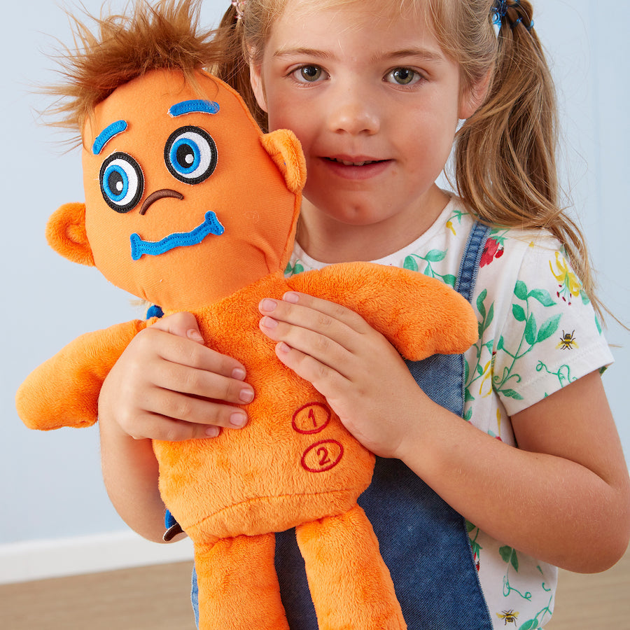 Explore Emotions Super Doll, Explore Emotions Super Doll,emotions dolls,emotions resources,special needs emotions tools,emotions aids,special needs emotion games,learning resources, Explore Emotions Super Doll,Encourage discussions about feelings with this cuddly Explore Emotions Super Doll. Use the Velcro TM facial features to create 16 emotions on the doll's face. This Explore Emotions Super Doll is an emotional superhero! Store the unused features on his cape. Press one button to hear a range of 16 sound