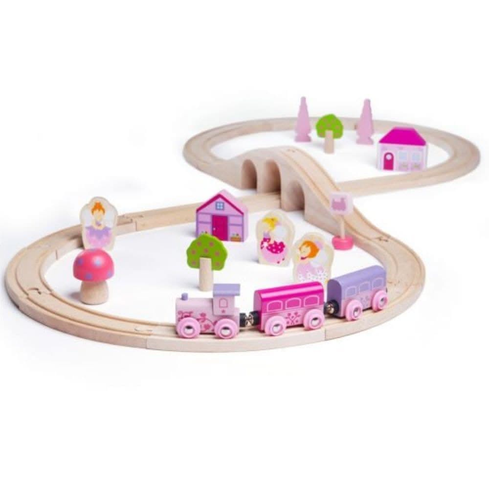 Fairy Figure of Eight, Fairy Figure of Eight,Bigjigs Wooden Train Set,Wooden train set,childrens wooden train set,toddlers train set,Bigjigs approved retailer, Fairy Figure of Eight,Choo-choo! The Fairy Pink Train Set is ready to depart to a magical fairytale land far, far away. Pinks, pastels and fairy figures feature extensively in this bright and wonderful wooden train set. The Bigjigs Fairy Train Set comes with 35 play pieces to ensure there’s no limit to imaginative play. The cute train engin,FairyChoo