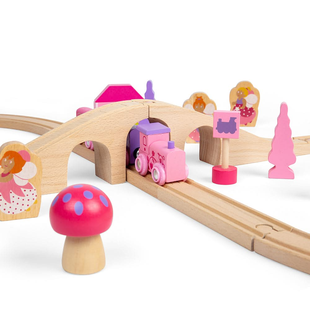 Fairy Figure of Eight, Fairy Figure of Eight,Bigjigs Wooden Train Set,Wooden train set,childrens wooden train set,toddlers train set,Bigjigs approved retailer, Fairy Figure of Eight,Choo-choo! The Fairy Pink Train Set is ready to depart to a magical fairytale land far, far away. Pinks, pastels and fairy figures feature extensively in this bright and wonderful wooden train set. The Bigjigs Fairy Train Set comes with 35 play pieces to ensure there’s no limit to imaginative play. The cute train engin,FairyChoo