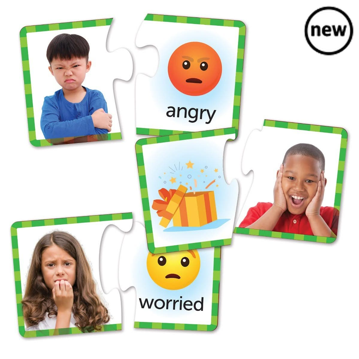 Feelings & Emotions Puzzle Cards, Feelings & Emotions Puzzle Cards,,Emotions resources,Emotional resources,EYFS emotions,School emotion resources,classroom emotion resources, Feelings & Emotions Puzzle Cards,Feelings & Emotions Puzzle Cards Help preschoolers build social-emotional learning (SEL) skills with the colourful Feelings & Emotions Puzzle Cards! This set of 24 self-correcting puzzles is designed to support young children in identifying and discussing their emotions. Each 2-piece puzzle features a f