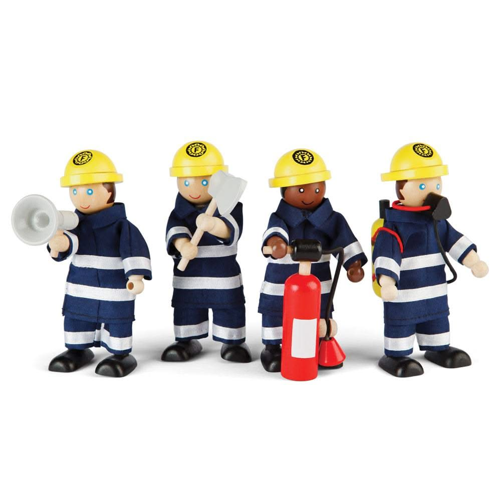 Firefighters Set, Firefighters Set,Small world play,Fire Man Figures,Firefighter figures,Tidlo Firefighter set,Pretend play fire man, Firefighters Set,Set of four firefighter toys ready to race to the rescue, put out fires, rescue cats out of trees and whatever else the imagination allows! All happy and ready to work, the Tidlo firefighters are dressed ready for a day of fire fighting. With flexible, poseable arms and legs, each of the wooden dolls can stand or sit -,FirefightersSet of four firefighter toys