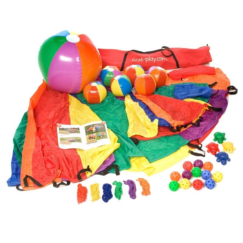 First play Junior Parachute Resource Kit, First-play Deluxe Kit,School sports equipment,school sports equipment vouchers,school playground play equipment, First play Junior Parachute Resource Kit,The First play Junior Parachute Resource Kit is a colourful and value pack containing two parachutes along with all the equipment you need to play 30 fun and exciting games supplied in a resource book. Allows upto 20 children to participate. Fosters imagination and creativity. Full colour activity gamesThe First pl