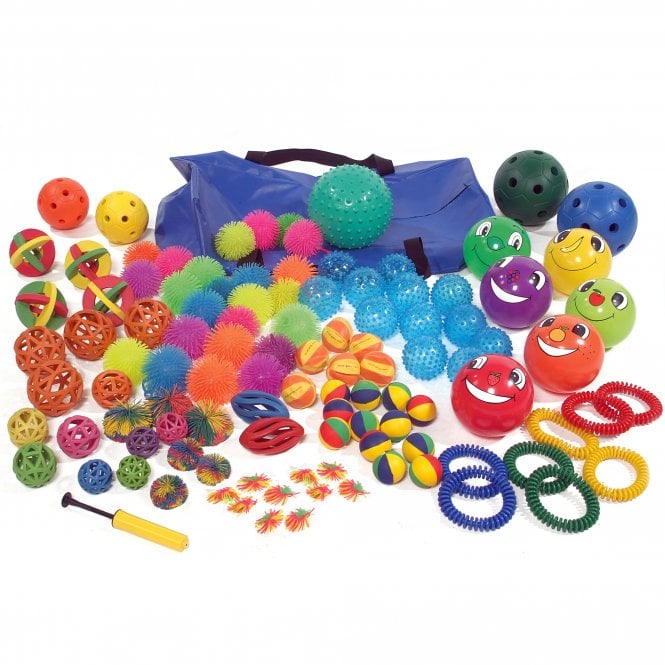 First play Sensory Fun Ball Pack, First play Sensory Fun Ball Pack,PLAYGROUND AND SENSORY BALL PACKS,school playground play equipment, First play Sensory Fun Ball Pack,A fantastic set containing over 100 different tactile balls. Great for use with large groups. Ideal for sensory and motor skills, hand/eye co-ordination and much more. Included in the set is a large storage bag along with a ball inflator. 109 Pieces of equipment Selection of textured surface Perfect for all agesA fantastic set containing over