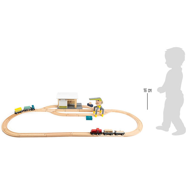 Freight Train Set, Freight Train Set,Bigjigs Freight Train Set,Bigjigs Wooden train set,bigjigs train set,bigjigs toys,Wooden train set,childrens wooden train set,toddlers train set, Freight Train Set,Freight Train Set Little rail enthusiasts will love playing with our extensive wooden Freight Train Set. This set includes a working turntable, two engines—one pulling fruit and vegetable wagons, and the other pulling a variety of industrial wagons. To complete the bustling landscape, the set also features hou