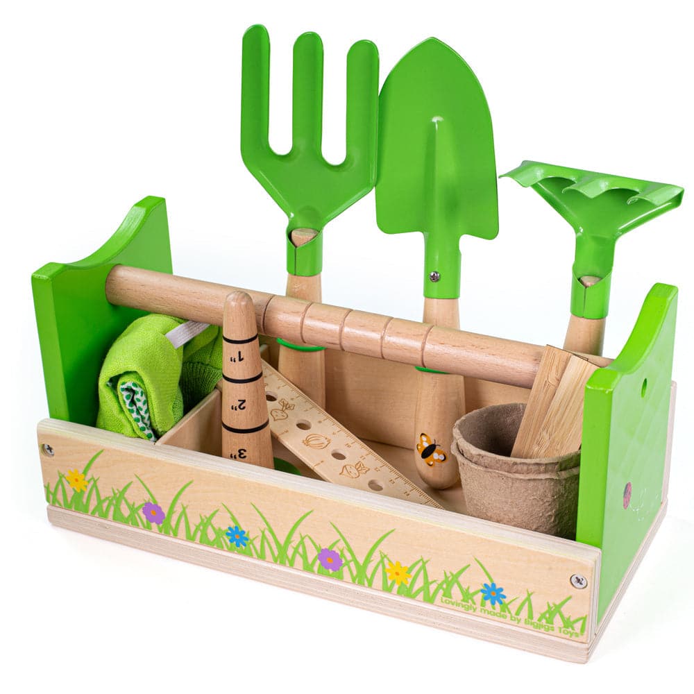 Gardening Caddy, Gardening Caddy Children’s Garden Caddy | Kids Gardening Tools | Bigjigs Toys | Garden toys | wooden garden toys, Gardening Caddy,Ideal for gardens or window boxes, our Kids Garden Caddy is packed with childrens garden tools and everything young gardeners need to get started. Made from high-quality wood, the garden caddy is delicately decorated in a bright green shade with colourful flowers and ladybirds. The Bigjigs Gardening Caddy comes with 11,GardeningIdeal for gardens or window boxes, 