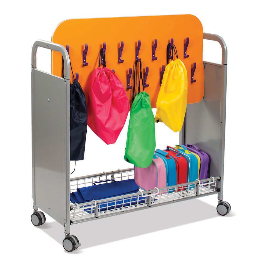 Gratnells Mobile Cloakroom Trolley, Gratnells Mobile Cloakroom Trolley,School cloakroom furniture, school cloakroom storage trolley,cloakroom storage equipment, Gratnells Mobile Cloakroom Trolley,The stylish and robust Gratnells Mobile Cloakroom Trolley features 32 double coat and bag hooks and rugged castors with foot-activated brake mechanism. The Gratnells Mobile Cloakroom Trolley is ideal for hanging your class outdoor coats or art aprons with additional space for bags or shoe-bags. The wire basket in t