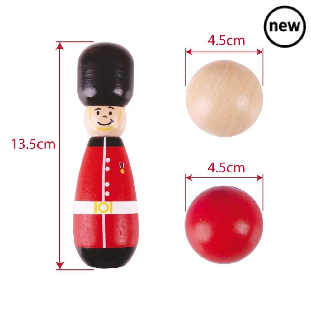 Guardsman Skittles, Guardsman Skittles,Bigjigs Guardsman Skittles,Wooden Toys,Bigigs Guardsman Skittles, Guardsman Skittles,Get ready to aim and roll with the Guardsman Skittles, a classic game of skill and precision! This set features six beautifully crafted wooden guardsman skittles and one brightly coloured wooden ball, providing hours of traditional entertainment for family and friends. GuardsmanGet ready to aim and roll with the Guardsman Skittles, a classic game of skill and precision! This set featur