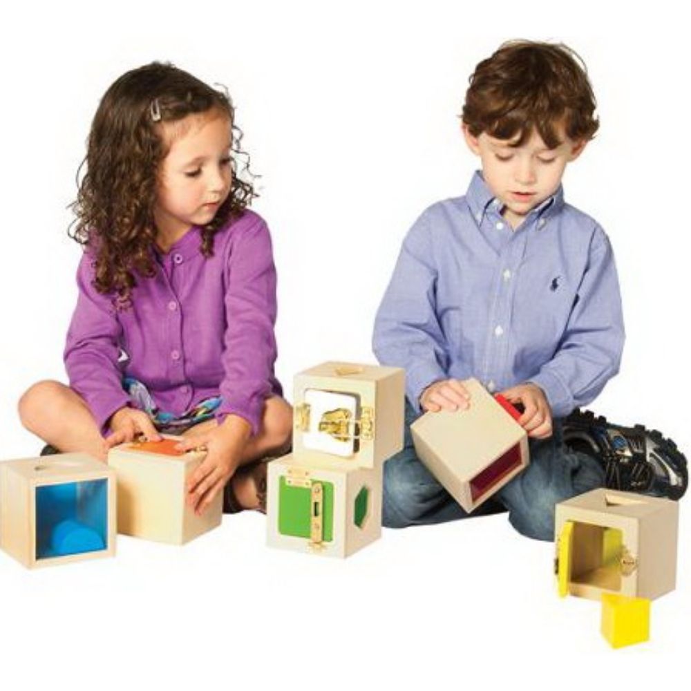 Guidecraft Peekaboo Lock Boxes, Guidecraft Peekaboo Lock Boxes,Lock Box,Sensory lock box,special needs locks box,Bigjigs lock box, Guidecraft Peekaboo Lock Boxes,Unlock each box to explore what's behind each door! This Guidecraft Peekaboo Lock Boxes set of six wooden lock boxes is ideal for learning shape, colour, and spatial relationships. Sort the shapes into the appropriate lock boxes, view them through the transparent, coloured acrylic windows, and unlock the doors toUnlock each box to explore what's be