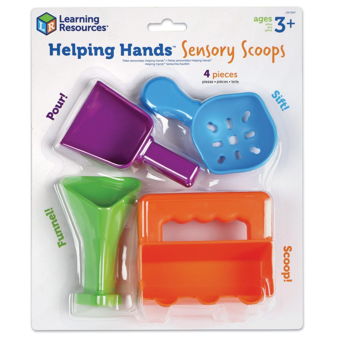 Helping Hands Sensory Scoops, Helping Hands Sensory Scoops,Learning Resources,,Fine motor skills resources,early years resources, educational resources, Helping Hands Sensory Scoops,Little ones pour, sift, funnel, and scoop their way to fine motor skills with this set of colourful Helping Hands Sensory Scoops. Sized just right for little hands, the 4 fun fine motor tools in this set each come with a unique way to scoop: children can rotate and sift; funnel and stamp; twist and pour; or practise a ,Helping H