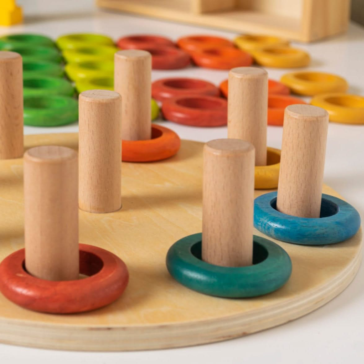 Hooping Rings, Hooping Rings,,Freckled Frog Toys,wooden puzzle,wooden toy puzzles, Hooping Rings,Introducing our Hooping Rings 9-piece wooden ring set, designed to inspire creativity and learning in young children! The Hooping Rings set is made from sustainably sourced beech wood, rubber wood, and plywood, this set is both durable and eco-friendly.Featuring 5 rings in each bright and engaging colour, children can ,Hooping RingsIntroducing our Hooping Rings 9-piece wooden ring set, designed to inspire creati