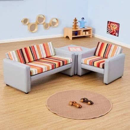 Horizon Sofa Sets, Horizon Sofa Sets,Classroom sofa set, EYFS sofa set,Reception class sofa seating.school sofa seating, Horizon Sofa Sets,This child sized Horizon Sofa Sets,include a sofa,an armchair and stool set which is perfect for any reading corner or classroom. The Horizon Sofa Set is upholstered with a stone colour vinyl frame, complemented with seat cushions. It can be used to create an ideal reading environment encouraging children to learn. Set,HorizonThis child sized Horizon Sofa Sets,include a 