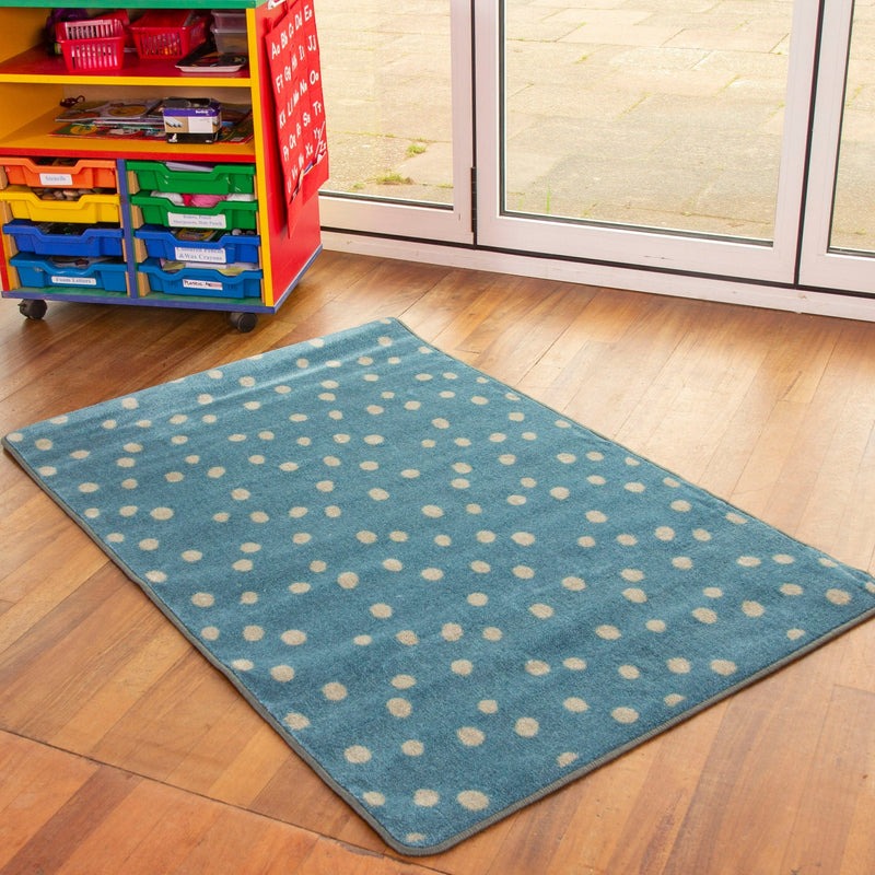 Kinder™ Teal Spotted Nursery Rug, Kinder™ Teal Spotted Nursery Rug 150 x 100cm,Nursery carpets,School carpets and cushions,classroom carpets,primary school carpets and rugs, Kinder™ Teal Spotted Nursery Rug,The Kinder™ Teal Spotted Nursery Rug is the ideal addition to nurseries, playrooms, or bedrooms, combining both style and durability for a vibrant and inviting space. Designed to spark imagination, its playful teal spots bring life to any room, making it the perfect choice for both home and educational e