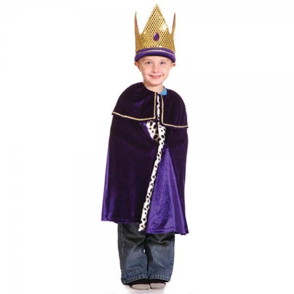 King Casper Costume, King Casper Costume,King fancy dress costume,Royalty fancy dress costume,Children's kings fancy dress costume,Kings cloak and crown fancy dress, King Casper Costume,Introducing our Best Selling Children's King Costume! Whether your little one needs it for a history project, make-believe play, a nativity scene, or simply to feel like the ruler of their own castle, this costume is the perfect choice. Made with high-quality velour, the set includes a majestic cloak and a regal crown,,King 