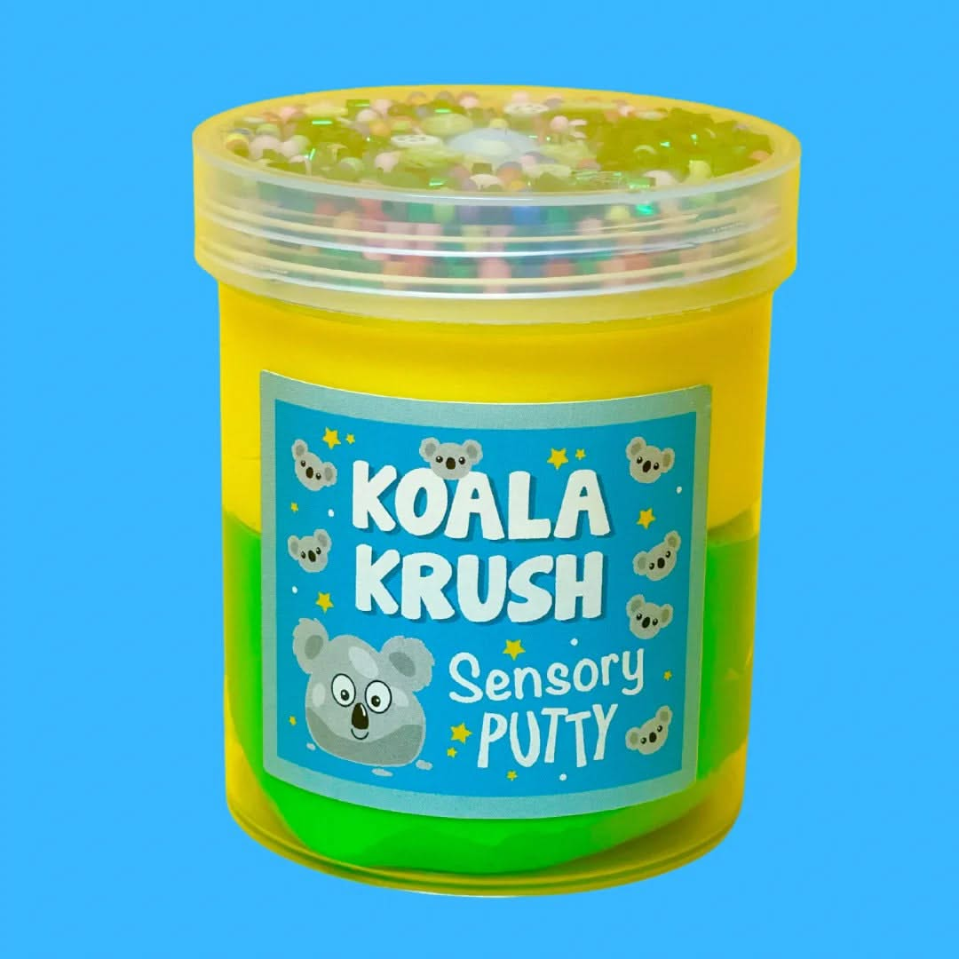 Koala Krush Putty, Koala Krush Putty,Sensory Putty,slimepartyuk, Slime party,Blossom burst sensory putty, Koala Krush Putty,Your favourite fluffy friend has the perfect putty in store for you! Our Koala Krush putty has a duo of yellow and green putty, topped with rainbow floam balls, shimmering green bingsu beads, fruit themed sprinkles and an adorable koala charm, accompanied by a gentle mint scent too! Putties are air reactive and will dr,Koala KrushYour favourite fluffy friend has the perfect putty in st