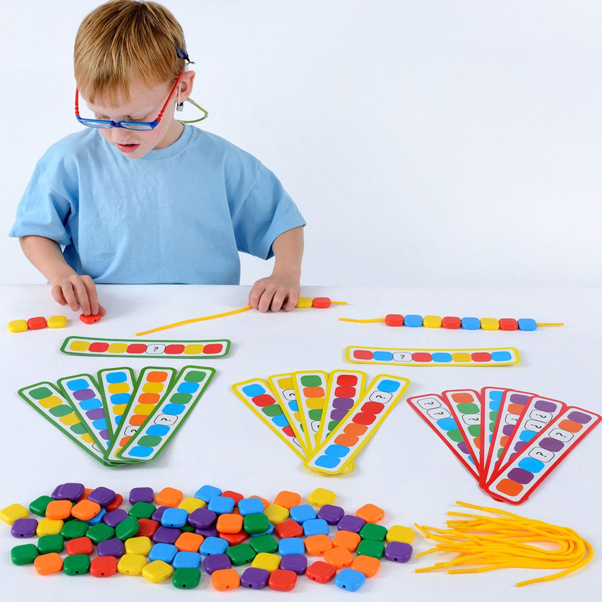 Lacing Colour Sequence Beads, Lacing Colour Sequence Beads,lacing beads,fine motor skills resources,lacing resources,lacing beads toys, Lacing Colour Sequence Beads,Introducing our brightly coloured set of 96 beads, 12 strings, and 18 double-sided work cards, perfect for children who are learning patterns and sequencing skills. The set includes 16 beads of each colour - red, yellow, blue, green, orange, and purple - with each bead measuring 2.5cm square. The laces are 30cm long, a,Lacing Colour SequenceIntr