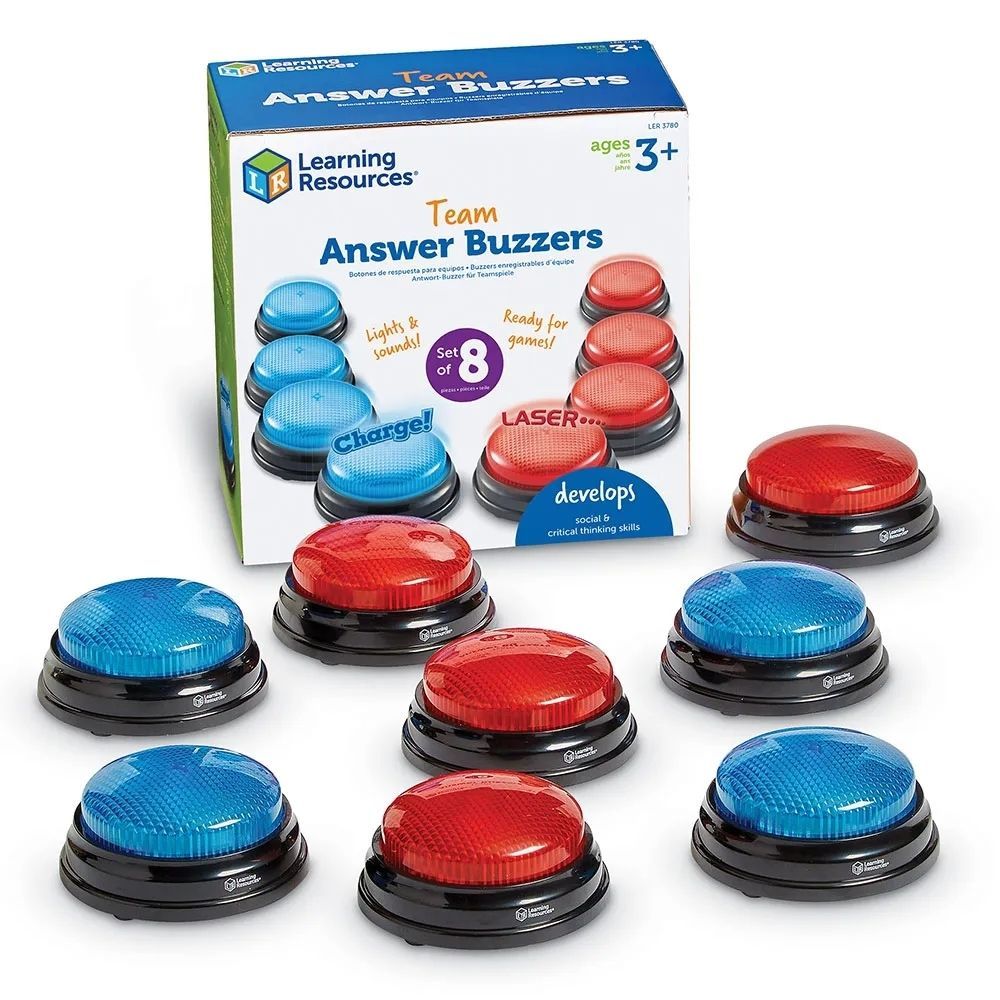 Learning Resources Team Answer Buzzers, Learning Resources Team Answer Buzzers, team game buzzers,answer buzzers learning resources,learning resources uk discount code,education resources, Learning Resources Team Answer Buzzers,Turn everyday quizzes into fun game-show-style competitions! This Team Answer Buzzers set comes with 8 game buzzers: 4 for the red team, and 4 for the blue team. Once you've settled on teams for classroom game shows or at-home game nights, you'll always know who's buzzing in because 