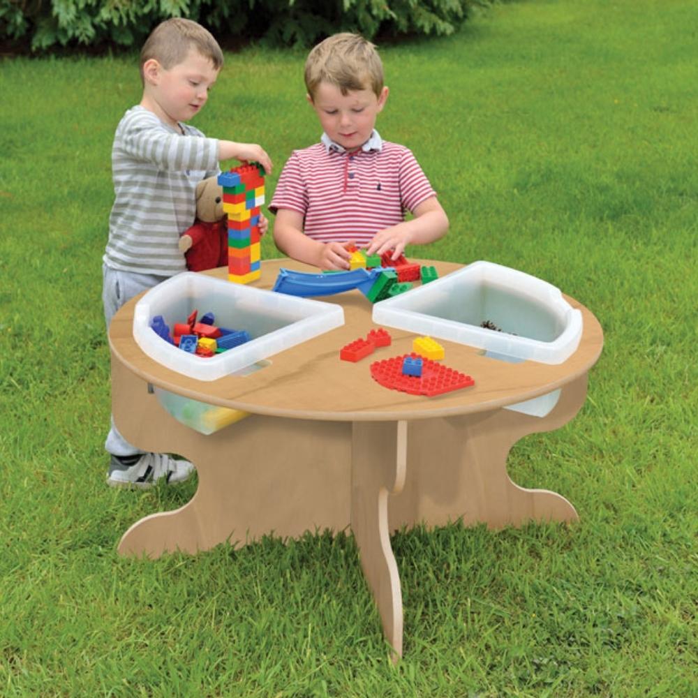 Leave Me Outdoors 460mm High Table with Inset Trays, , Leave Me Outdoors 460mm High Table with Inset Trays,Give little ones their own outdoor play area with the Leave Me Outdoors - Table with Tray Inserts. The new 'Leave Me Outdoors' range is the best way to take the classroom outside. Every product in the range can be used and left outside no matter the weather. Made from 'Outdoor Duraply' the units are all weather proofGive little ones their own outdoor play area with the Leave Me Outdoors - Table with Tr