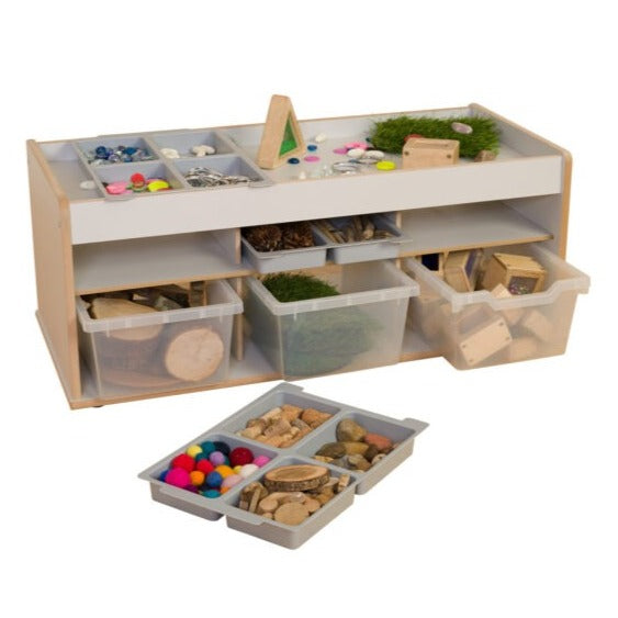 Loose Parts Play & Store Table, Loose Parts Play & Store Table,Loose parts table,loose parts storage solution,loose parts play,loose parts resources, Loose Parts Play & Store Table,The Loose Parts Play & Store Table is a unique storage solution and play surface combination which offers maximum versatility for sorting and organising maths, loose parts, small world and transient art resources. Loose Parts Play & Store Table 15mm Covered MDF – ISO 22196 certified antibacterial. Supplied with 3 stora,Loose Part