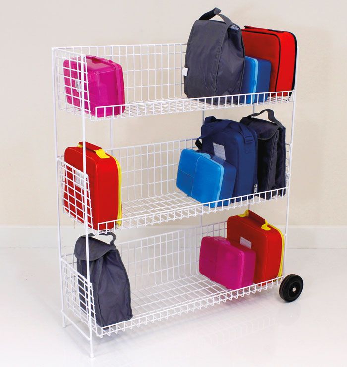 Lunchbox Tidy feat 2 Castors, Lunchbox Tidy feat 2 Castors,school lunchbox trolley,school lunch box trolleys,school classroom resources, Lunchbox Tidy feat 2 Castors,The Lunchbox Tidy feat 2 Castors is a sturdy wire powder coated storage rack complete with 2 castors. The Lunchbox Tidy feat 2 Castors is single sided and holds approximately 20 standard size lunchboxes. Assembly required. Suitable for ages 3+ A Sturdy wire powder coated storage rack complete with 2 castors Dimensions ,Lunchbox Tidy feat 2The L