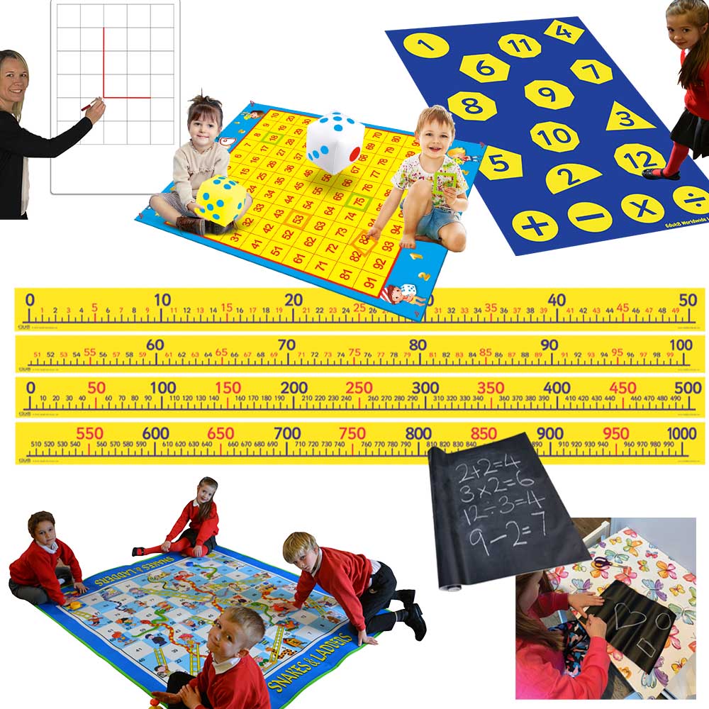 MATHS in the Playground, MATHS in the Playground, Outdoor maths resources,outdoor math's,outdoor learning resources,playground maths, MATHS in the Playground,The MATHS in the Playground set contains some great resources to engage children in learning when out and about. Includes: 1 x large 100 square, 1 x giant walk-on number line, 1 x A2+ dry erase grid board, 1 x chalkboard on a roll, 1 x award-winning snakes and ladders game, 1 x playing with maths mat Suitable for ages:,MATHSThe MATHS in the Playground 