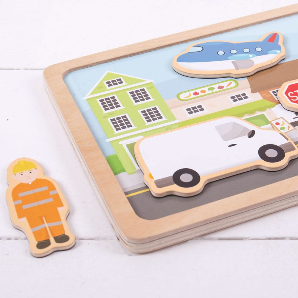 Magnetic Board - City, Magnetic Board City,Bigjig Magnetic Board City, Magnetic board,Toys,Wooden toys, Magnetic Board - City,From the Train to the Lorry, this fun City Themed Magnetic Board set will not only teach children about different modes of transport and what they might find in a busy city, it will encourage them to use their imagination and come up with their own stories. With a variety of pieces, children can create a differentFrom the Train to the Lorry, this fun City Themed Magnetic Board set wi