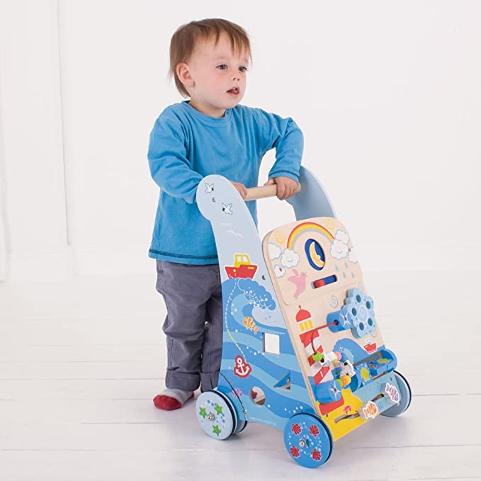 Marine Activity Walker, Marine Activity Walker,bigjigs walker,bigjigs wooden walker,baby walker,wooden baby walker,traditional baby walker, Marine Activity Walker,The Marine Activity Walker will encourage your little one's mobility, dexterity, sorting and matching skills with the help of this wooden Marine Activity Walker packed with captivating features inspired by marine life. Use the slider to choose between the moon and sun, then spin the colourful wheel, match three shells ,Marine Activity WalkerThe Ma