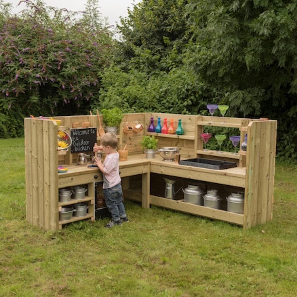 Messy Corner Kitchen, Messy Corner Kitchen,school Playground equipment,school playground equipment,school playground wooden houses, Messy Corner Kitchen,This high quality, sturdy Messy Corner Kitchen unit fits perfectly into a corner. The Messy Corner Kitchen features a large surface area for a group of children to collaborate and create together! Watch as they slosh, mash and stir their mixtures in the large, removable sink or use the chalkboard to encourage mark maki,Messy Corner KitchenThis high quality,