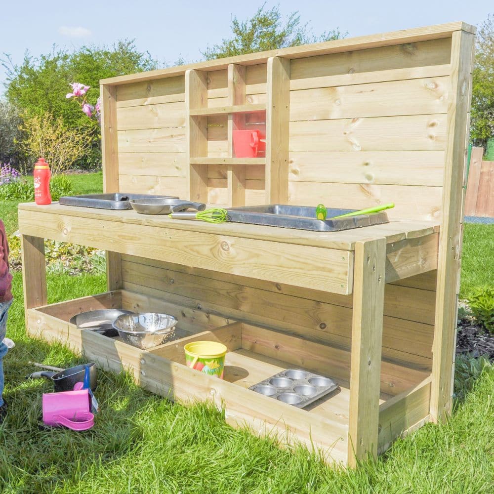 Messy Monkeys Mud Kitchen Station, Messy Monkeys Mud Kitchen Station,Mud Kitchen,Outdoor mud kitchen, Wooden play kitchen, Messy Monkeys Mud Kitchen Station,An all-in-one station designed for every outdoor messy play activity. The unit features two removable tubs so they can be filled and emptied easily, central shelves to store all your equipment, and two large shelves underneath to store even more. The ideal space for the children to enjoy role play and experiment with a,Messy Monkeys MudAn all-in-one sta