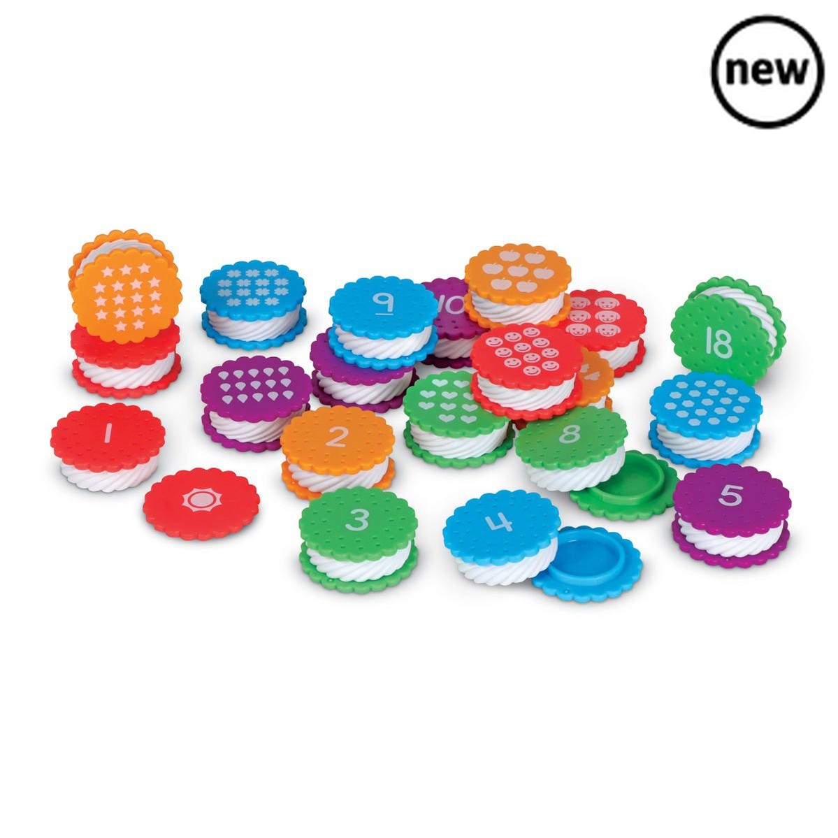 Mini Number Treats, Learning Resources Mini Number Treats,numeracy resources,school numeracy resources,school classroom resources, Mini Number Treats,Each colourful cookie toy in this set puts a playful twist on learning numbers and colours. One side of each cookie toy features a number from 1–20, and the other has a picture of the corresponding number of dolphins, beach balls, and more. Twist open each cookie to reveal a fun tactile texture hidden inside! Includes ,Mini Number TreatsEach colourful cookie t