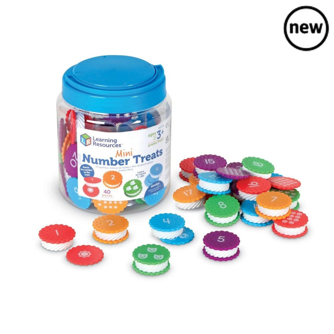 Mini Number Treats, Learning Resources Mini Number Treats,numeracy resources,school numeracy resources,school classroom resources, Mini Number Treats,Each colourful cookie toy in this set puts a playful twist on learning numbers and colours. One side of each cookie toy features a number from 1–20, and the other has a picture of the corresponding number of dolphins, beach balls, and more. Twist open each cookie to reveal a fun tactile texture hidden inside! Includes ,Mini Number TreatsEach colourful cookie t