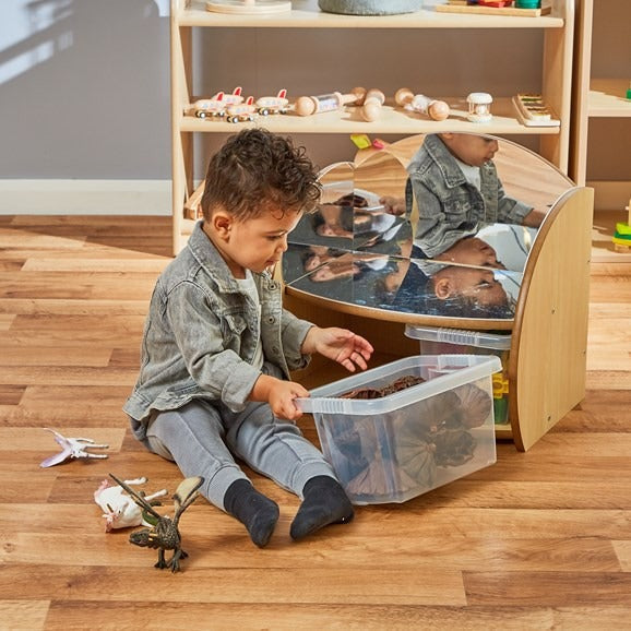 Mini Range Shelf with Mirrors and Trays, Mini Range Shelf with Mirrors and Trays,Twoey Mini Shelf with Mirrors and Trays,Mini Children's Mirror Shelf and 2 Trays,, Mini Range Shelf with Mirrors and Trays,This inviting Mini Range Shelf with Mirrors and Trays is supplied with 2 mini plastic trays and safety mirrors. The Mini Range Shelf with Mirrors and Trays unit can be used in two orientations - lower to the ground for babies laying on their stomachs or higher for toddlers who are able to sit unaided. The t