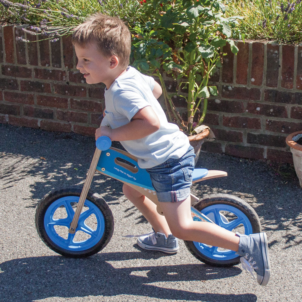 My First Balance Bike Blue, Bigjigs My First Balance Bike Blue,early years trikes,childrens trikes,baby trikes,toddler trikes, My First Balance Bike Blue,This wooden Balance Bike is a great way for youngsters to start a journey towards full two-wheeled mobility! The Balance Bike Blue features a padded, adjustable seat, long lasting solid tyres and easy to grip handle bars. Just push forwards and go! An excellent way to improve balance whilst further developing hand/eye ,My First Balance Bike BlueThis wooden