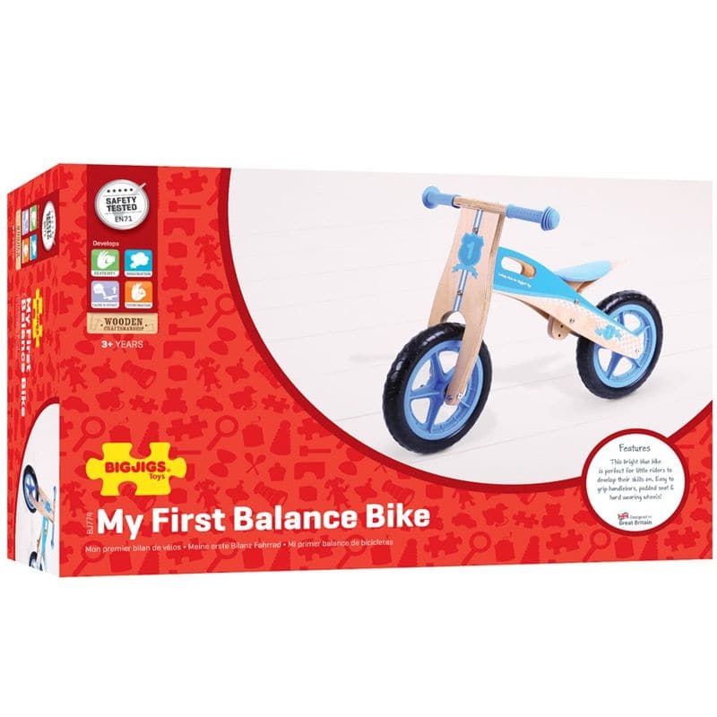 My First Balance Bike Blue, Bigjigs My First Balance Bike Blue,early years trikes,childrens trikes,baby trikes,toddler trikes, My First Balance Bike Blue,This wooden Balance Bike is a great way for youngsters to start a journey towards full two-wheeled mobility! The Balance Bike Blue features a padded, adjustable seat, long lasting solid tyres and easy to grip handle bars. Just push forwards and go! An excellent way to improve balance whilst further developing hand/eye ,My First Balance Bike BlueThis wooden