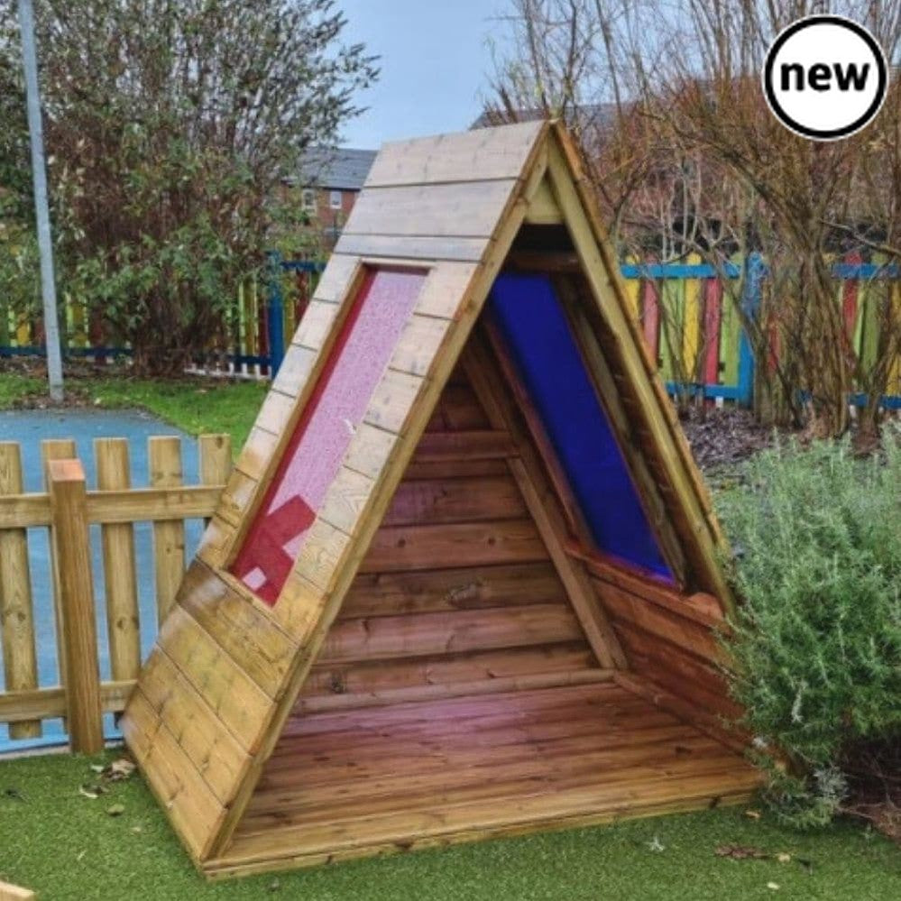 Nature Outdoor Coloured Tepee, Nature Outdoor Coloured Teepee.Outdoor Wooden Teepee,Childrens Playground equipment,school playground equipment,school playground wooden houses, Nature Outdoor Coloured Tepee,The Nature Outdoor Coloured Tepee is a large triangular structure with sensory tones created from coloured lexan panels.The Nature Outdoor Coloured Tepee provides a calming retreat ideal for role play activities, as a cosy reading den or let the children decide how they use the space.Large enough to fit s