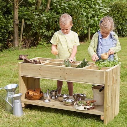 Outdoor Ingredients Centre, Outdoor Ingredients Centre,Outdoor messy play,outdoor exploration resources,playscapes discount codes,millhouse toys, Outdoor Ingredients Centre,Collect, sort, transfer and mix natural materials in this sturdy, wooden Outdoor Ingredients Centre. The Outdoor Ingredients Centre features 9 cubicles and a storage shelf for accessories. Plant herbs, create messy mixtures or sort by attribute. A versatile resource for messy play, outdoor maths or your school garden. ,Outdoor Ingredient