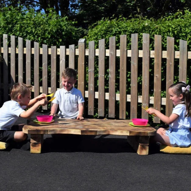 Outdoor Low Rustic Table, Outdoor Low Rustic Table,outdoor school play equipment,outdoor play,EYFS outdoor play equipment, Outdoor Low Rustic Table,Enhance collaborative learning with our Outdoor Low Rustic Table! A versatile resource that can be used for both outdoor learning and eating lunch outdoors. Handmade in our Lincolnshire workshop, this rustic table was designed with adventure in mind. The idea is to create a comfy spot on the ground and gather around th,Outdoor Low Rustic TableEnhance collaborati