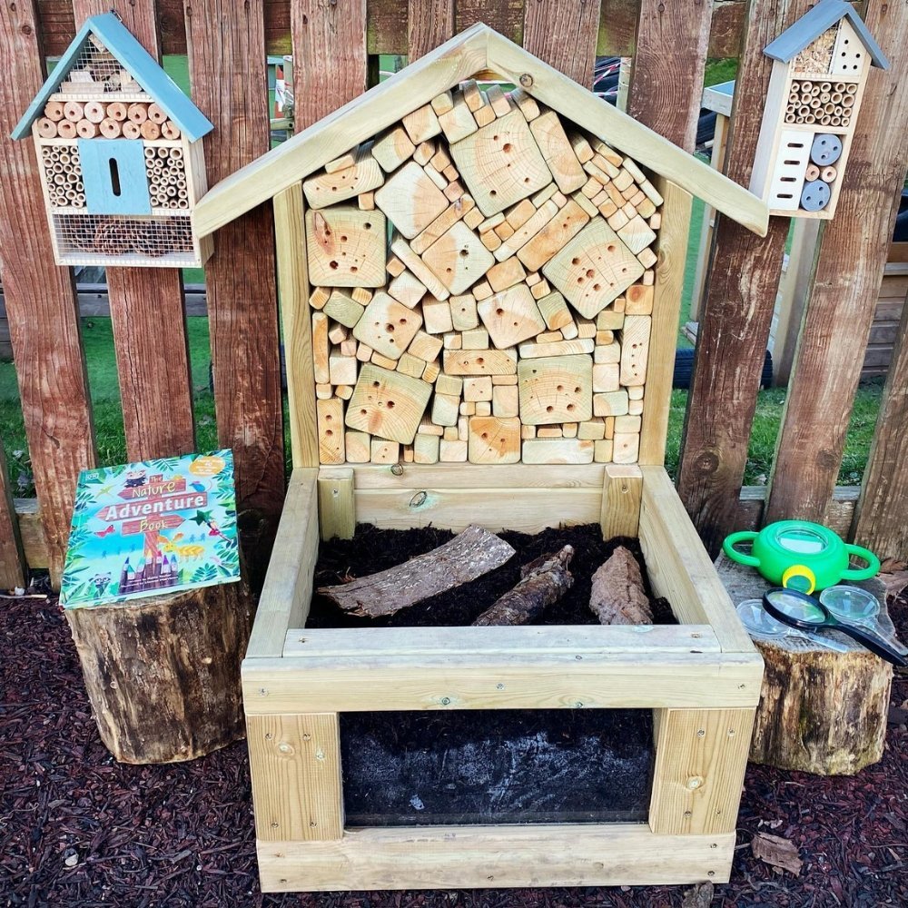 Outdoor Mini Bug Hotel, Outdoor Mini Bug Hotel,Bug Hotel, bug hotel, bug tower, Children's Playground equipment, school playground equipment, school playground wooden houses, Outdoor Mini Bug Hotel,Wooden, Outdoor Insect Hotel – Ready for check-in! The Outdoor Mini Bug Hotel offers children great learning opportunities, including learning about the natural environment. Fill the front compartment with soil to grow plants and watch the bugs check-in. The Outdoor Mini Bug Hotel is suitable for primary and nurs