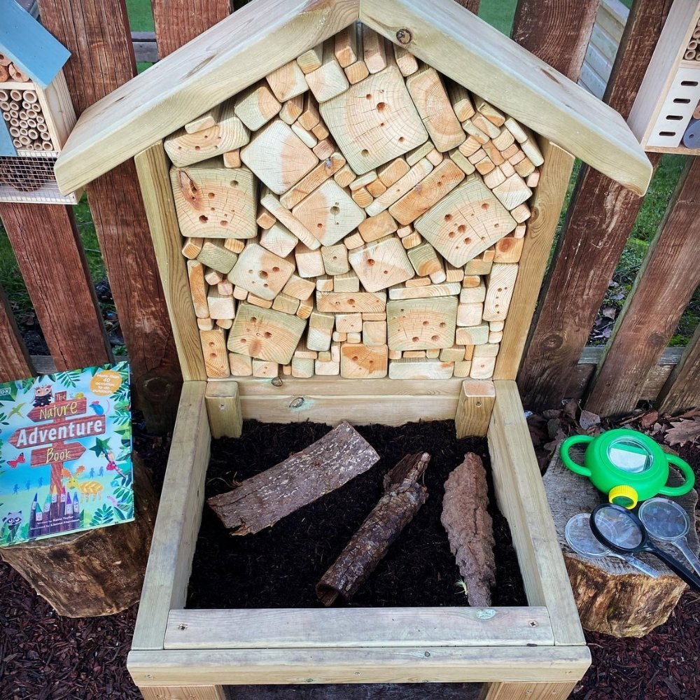 Outdoor Mini Bug Hotel, Outdoor Mini Bug Hotel,Bug Hotel, bug hotel, bug tower, Children's Playground equipment, school playground equipment, school playground wooden houses, Outdoor Mini Bug Hotel,Wooden, Outdoor Insect Hotel – Ready for check-in! The Outdoor Mini Bug Hotel offers children great learning opportunities, including learning about the natural environment. Fill the front compartment with soil to grow plants and watch the bugs check-in. The Outdoor Mini Bug Hotel is suitable for primary and nurs